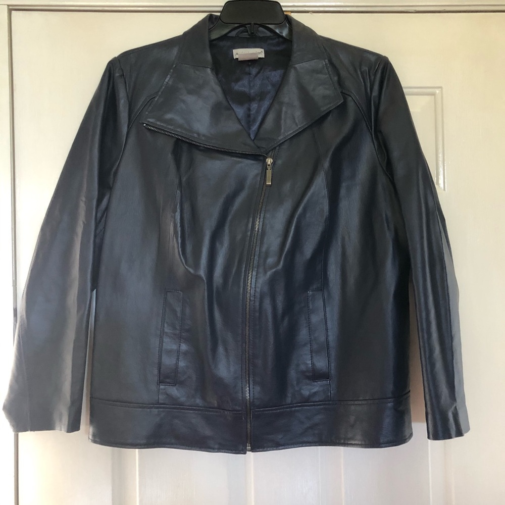 Navy Blue 100% Leather Jacket  SZ 20 EUC